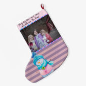 YourPic/Text Paars Roze Rozenstrook Snowman Grote Kerstsok (Achterkant (Hangend))