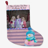 YourPic/Text Paars Roze Rozenstrook Snowman Grote Kerstsok (Voorkant)