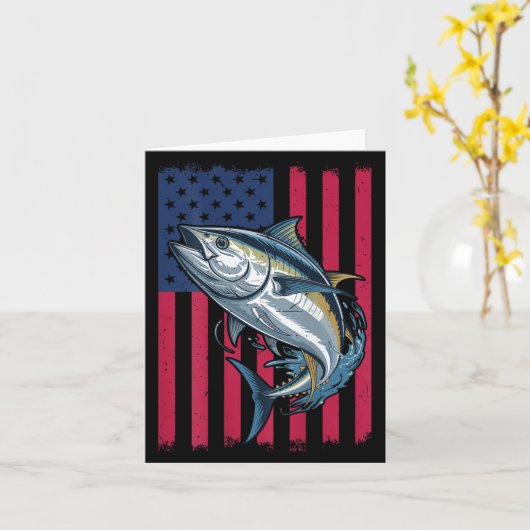 Youth Boys Deep Sea Fishing American Flag Bluefin  Kaart (Gele Bloem)