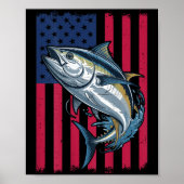 Youth Boys Deep Sea Fishing American Flag Bluefin Poster (Voorkant)