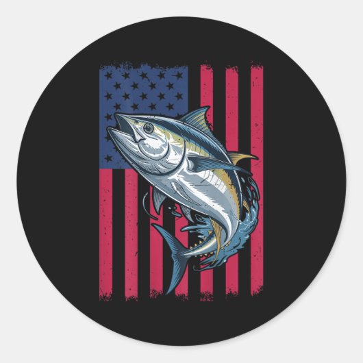 Youth Boys Deep Sea Fishing American Flag Bluefin  Ronde Sticker (Voorkant)