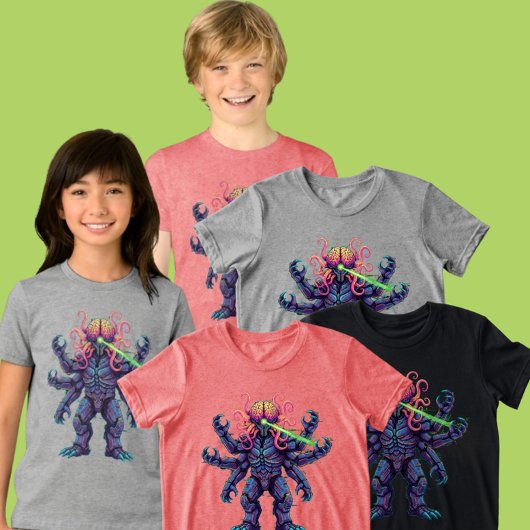 Youth Psychedelic Brain Monster Ray Clothing Item Tri-Blend Shirt