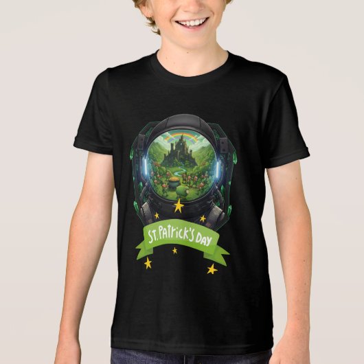 Youth St Patricks Day Space Luck Tee Tri-Blend Shirt (Voorkant)