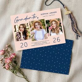 Youthful Navy Blush 3 Foto Collage Afstuderen Aankondiging
