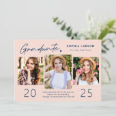 Youthful Navy Blush 3 Foto Collage Afstuderen Aankondiging (Staand voorkant)