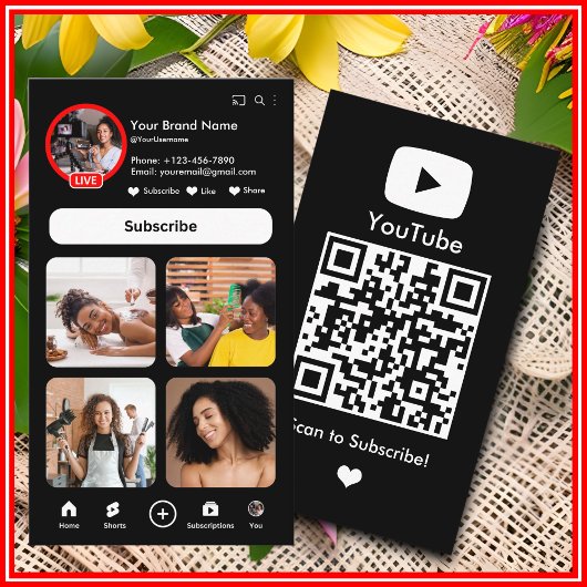 YouTube Black Influencer Vlogger Creator QR Code Visitekaartje
