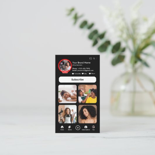 YouTube Black Influencer Vlogger Creator QR Code Visitekaartje (Staand voorkant)