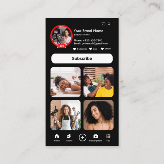 YouTube Black Influencer Vlogger Creator QR Code Visitekaartje (Voorkant)