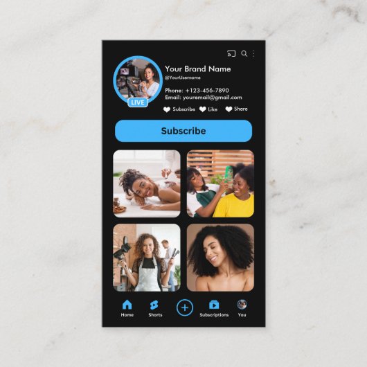 YouTube Blue Influencer Vlogger Creator QR-code Visitekaartje (Voorkant)
