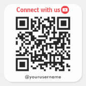YouTube Connect Met Ons QR Code Wit Vierkante Sticker (Voorkant)