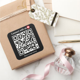 YouTube Connect Met Ons QR Code Zwart Vierkante Sticker