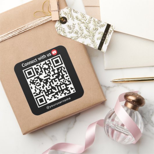 YouTube Connect Met Ons QR Code Zwart Vierkante Sticker (Geschenken)