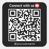 YouTube Connect Met Ons QR Code Zwart Vierkante Sticker (Voorkant)