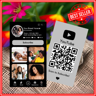 YouTube Gray Influencer Vlogger Creator QR-code Visitekaartje