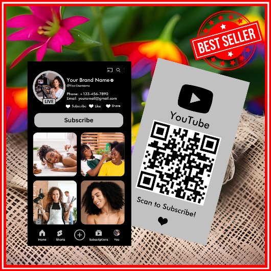 YouTube Gray Influencer Vlogger Creator QR-code Visitekaartje