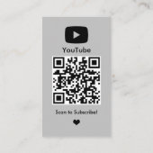 YouTube Grey Influencer Vlogger Creator QR Code Visitekaartje (Achterkant)