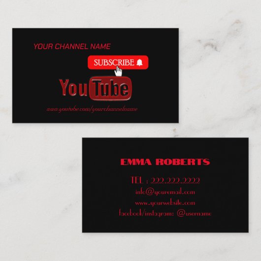 YouTube-kanaal, YouTuber Visitekaartje (Voorkant / Achterkant)