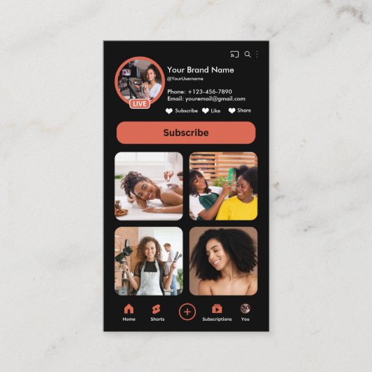YouTube Koraal Influencer Vlogger Creator QR Code Visitekaartje (Voorkant)