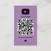 YouTube Lila Influencer Vlogger Creator QR Code Visitekaartje (Achterkant)