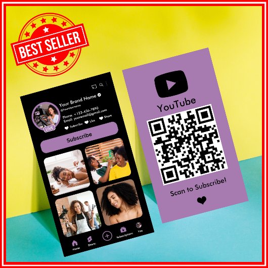 YouTube Lila Influencer Vlogger Creator QR Code Visitekaartje