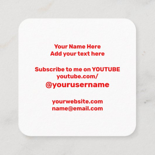 YouTube logo Social Media rood en wit promo Contactkaartje (Achterkant)