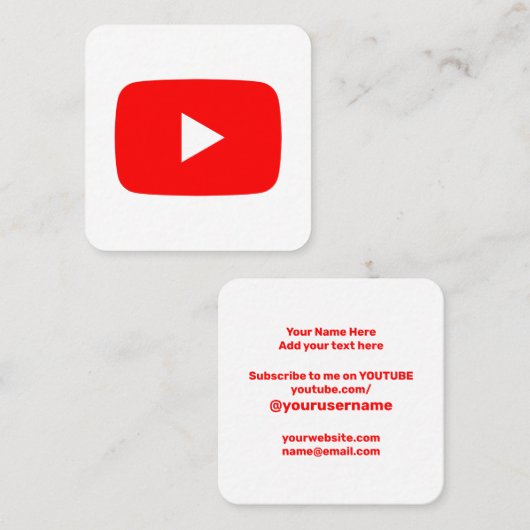 YouTube logo Social Media rood en wit promo Contactkaartje (Voorkant / Achterkant)