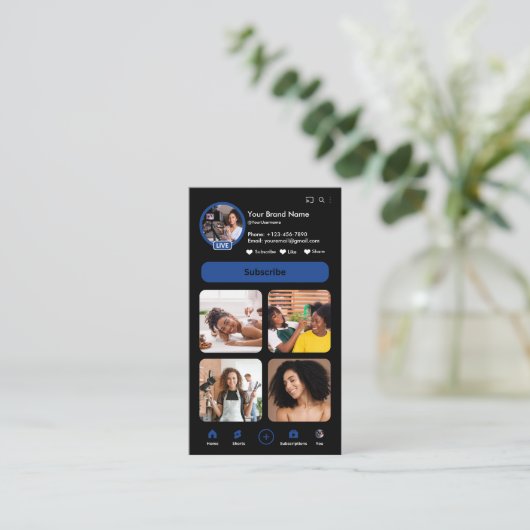 YouTube Navy Influencer Vlogger Creator QR Code Visitekaartje (Staand voorkant)