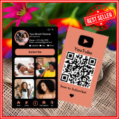 YouTube Peach Vlogger Creator QR-code Visitekaartje