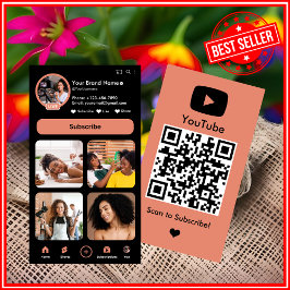 YouTube Peach Vlogger Creator QR-code Visitekaartje