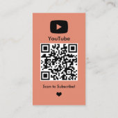 YouTube Peach Vlogger Creator QR-code Visitekaartje (Achterkant)