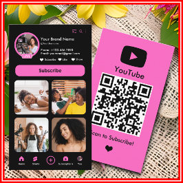 YouTube Pink Influencer Vlogger Creator QR Code Visitekaartje