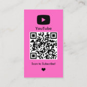 YouTube Pink Influencer Vlogger Creator QR Code Visitekaartje (Achterkant)
