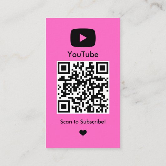 YouTube Pink Influencer Vlogger Creator QR Code Visitekaartje (Achterkant)
