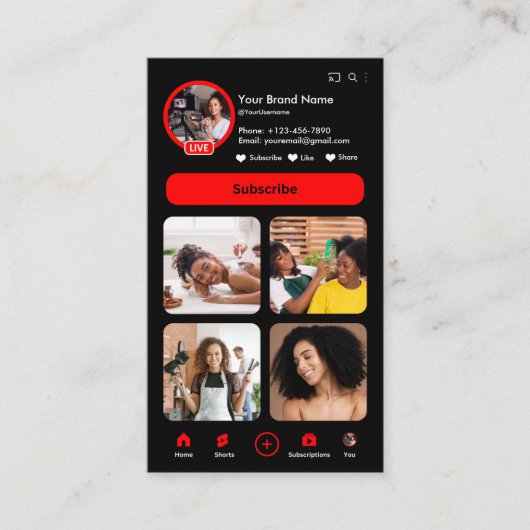 YouTube Red Influencer Vlogger Creator QR-code Visitekaartje (Voorkant)