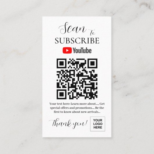 YouTube Subscription QR Code Pedestal Sign Visitekaartje (Achterkant)