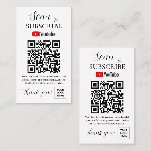 YouTube Subscription QR Code Pedestal Sign Visitekaartje (Voorkant / Achterkant)