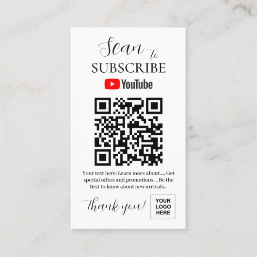 YouTube Subscription QR Code Pedestal Sign Visitekaartje (Voorkant)