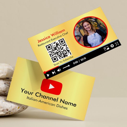 YouTube Vlogger Channel met QR-code Golden Visitekaartje