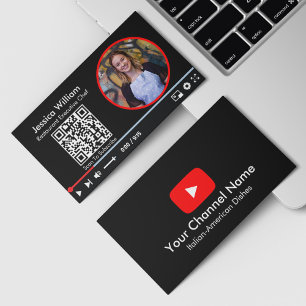 YouTube Vlogger Kanaal Met QR Code Zwart Visitekaartje