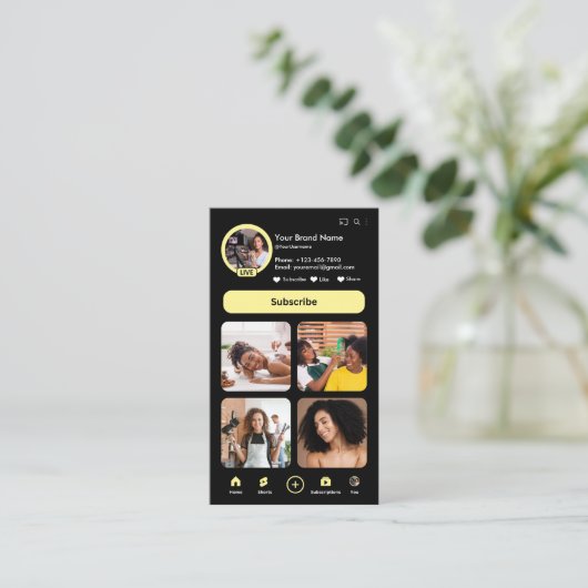 YouTube Yellow Influencer Vlogger Creator QR-code Visitekaartje (Staand voorkant)