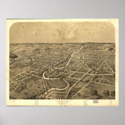 Ypsilanti Michigan 1868 Antiek Panoramische Kaart Poster (Voorkant)