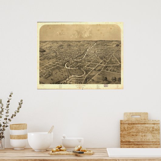 Ypsilanti Michigan 1868 Antiek Panoramische Kaart Poster (Keuken)