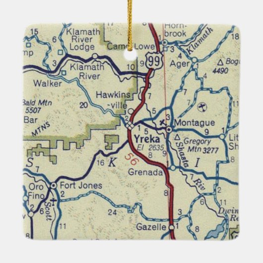 Yreka CA Map Keramisch Ornament (Achterkant)