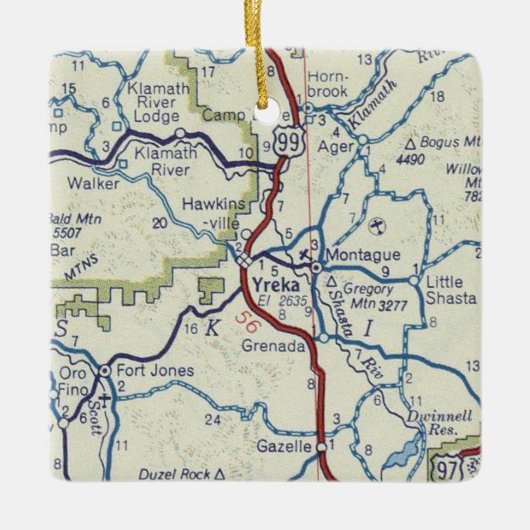 Yreka CA Map Keramisch Ornament (Voorkant)