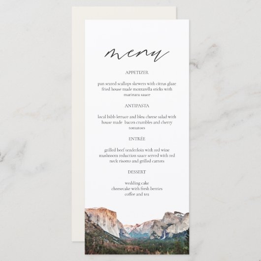 YSEMITE National Park Skyline Waterverf Wedding Menu (Voorkant / Achterkant)