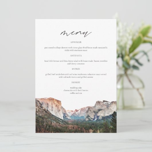 YSEMITE National Park Skyline Waterverf Wedding Menu (Staand voorkant)