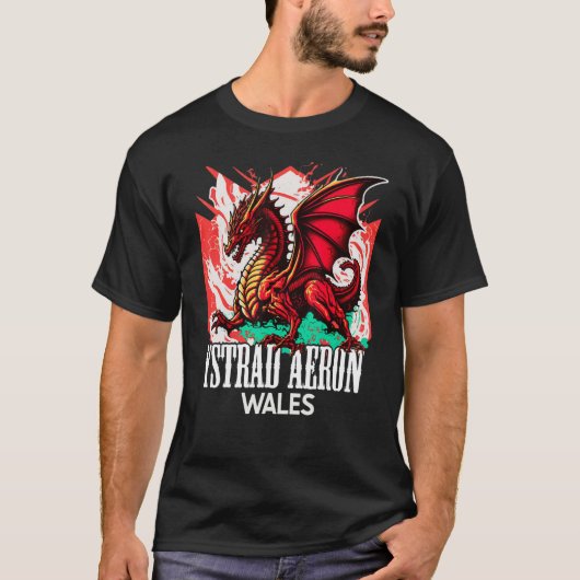 Ystrad Aeron Wales Welsh Flag Y Ddraig Goch Dragon T-shirt (Voorkant)