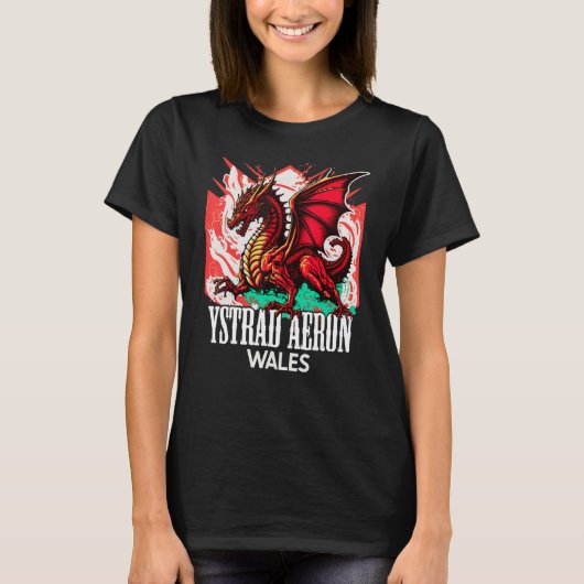 Ystrad Aeron Wales Welsh Flag Y Ddraig Goch Dragon T-shirt (Voorkant)
