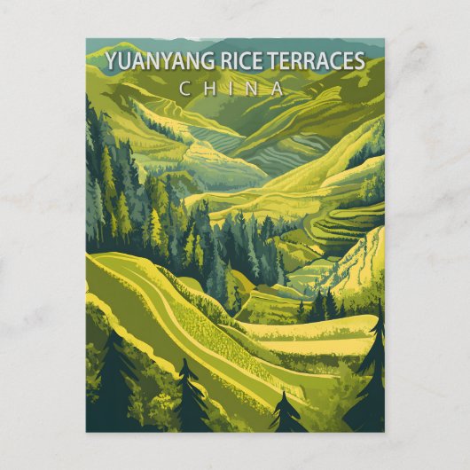 Yuanyang Rice Terraces China Vintage Travel Briefkaart (Voorkant)