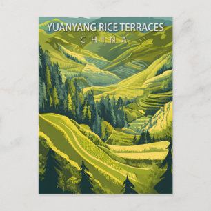 Yuanyang Rijstterrassen China Vintage Reis Briefkaart